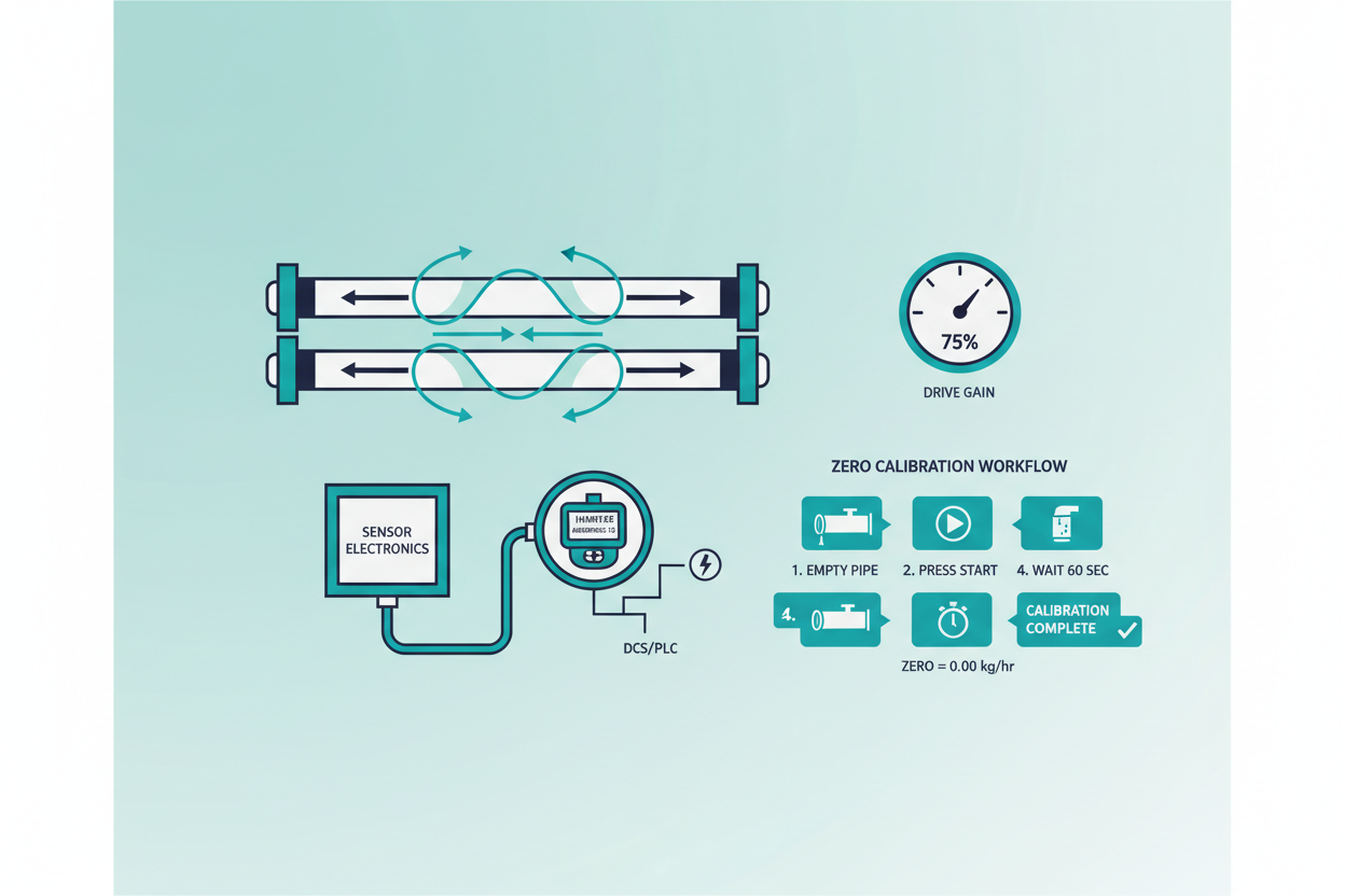 Coriolis Mass Flow Meter Field Configuration, Zero Calibration, and Fault Diagnosis