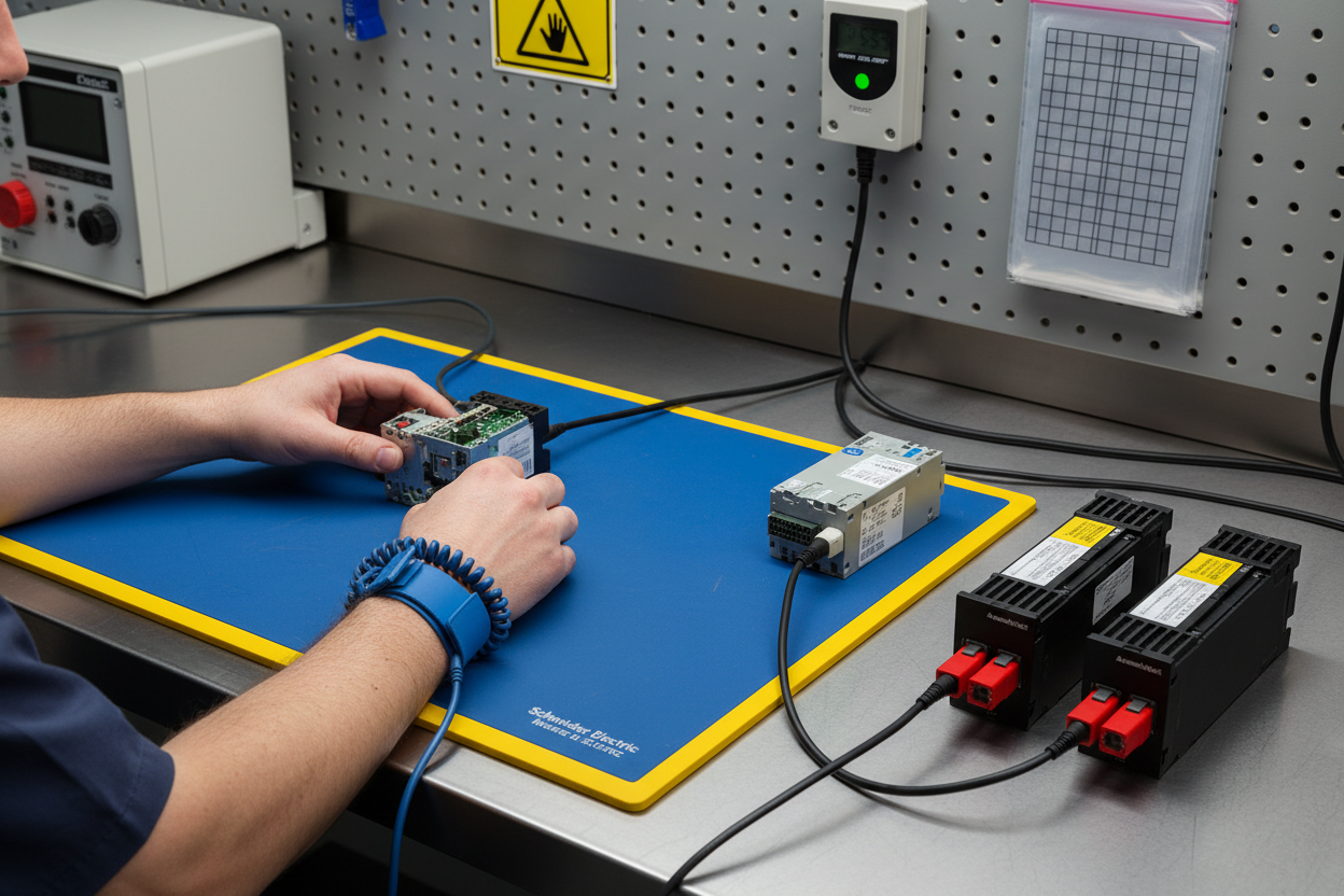 ESD Protection in Industrial Automation: Anti-static Wrist Strap Procedures for Schneider M340 and Allen-Bradley ControlLogix Maintenance