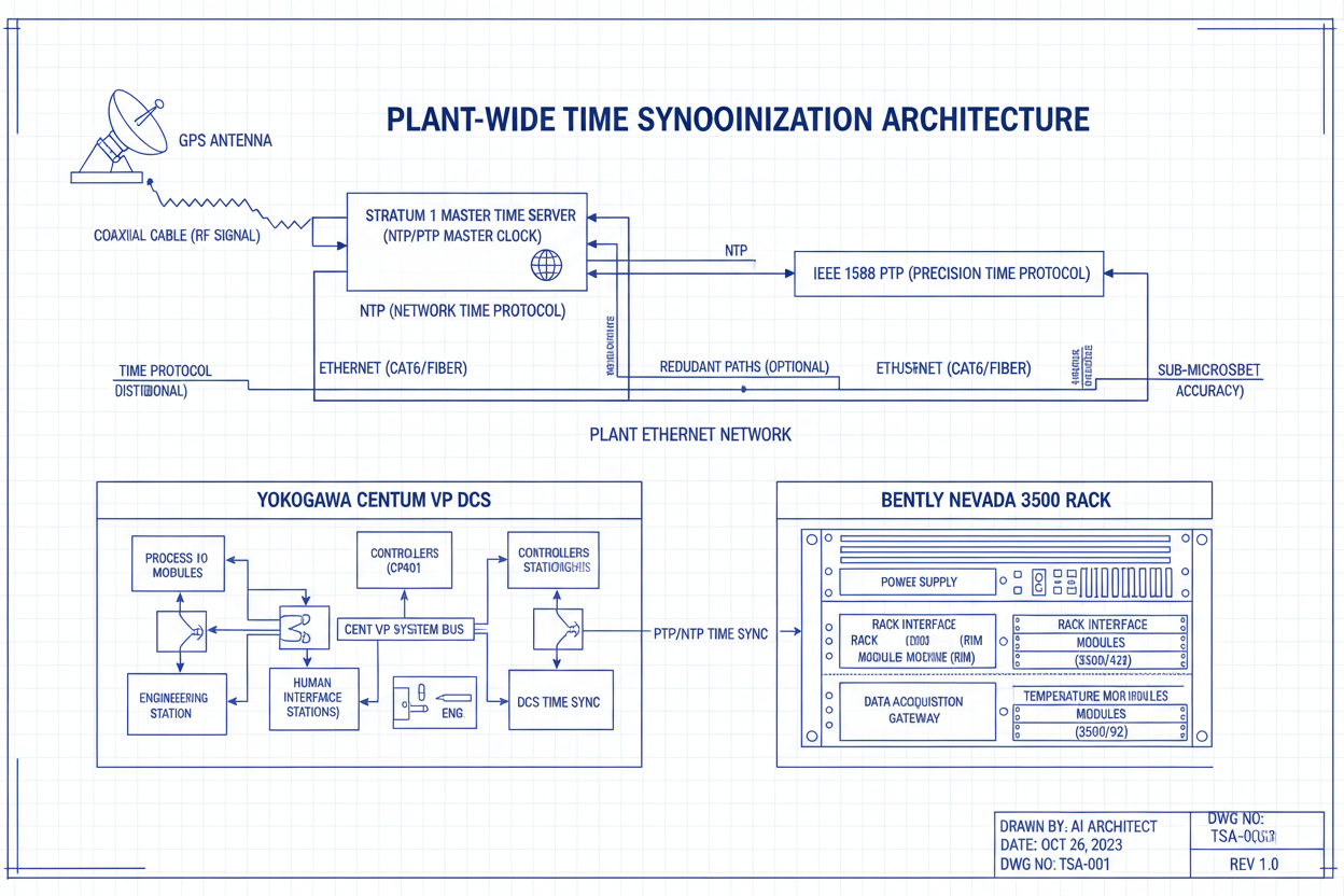 Plant-Wide Time Synchronization: NTP, PTP, and GPS Strategies for Yokogawa CENTUM VP and Bently Nevada 3500 Systems