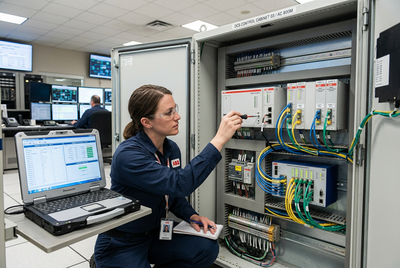 ABB AC 800M controller cabinet with CI867 Modbus TCP communication module and industrial Ethernet diagnostics